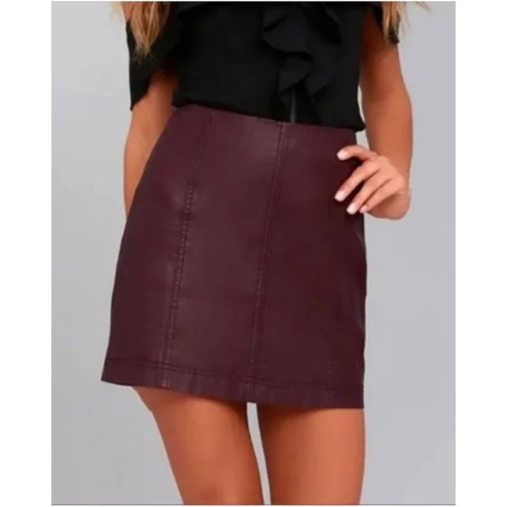 NEW Free People Purple Faux Vegan Leather Mini Skirt OB1216170 Burgundy Size 0